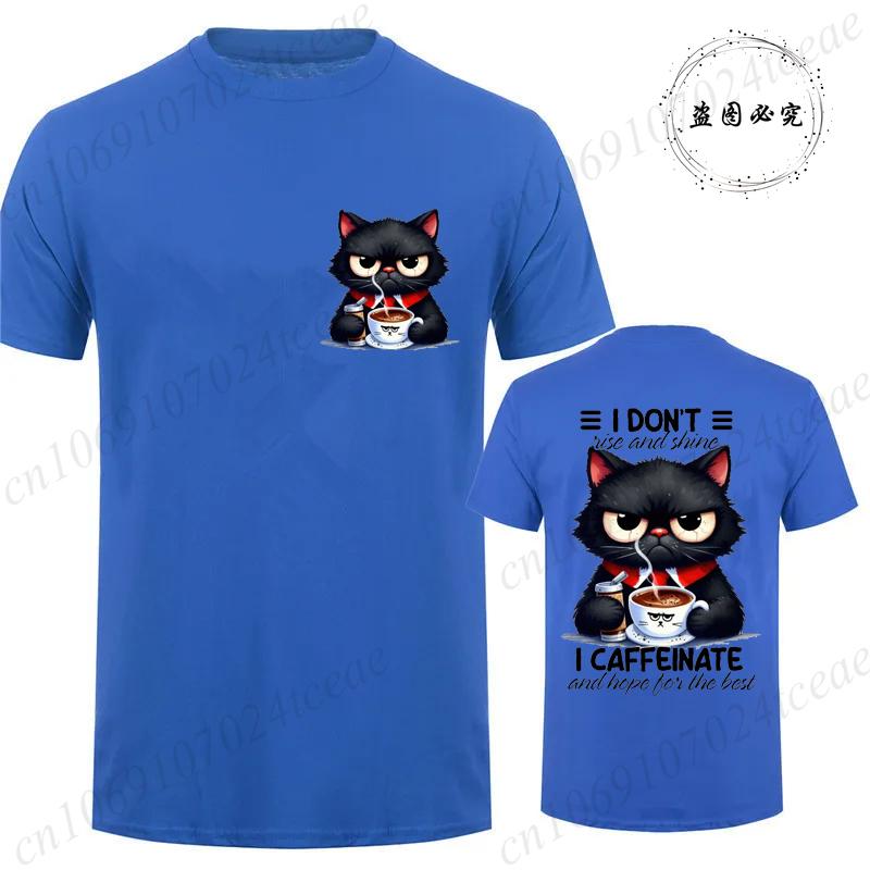 Cat Loving Coffee Print Men's T-shirt Summer Tees Comfortable Breathable Short-sleeve Top Black Cat Lovers Oversized Men T-shirt