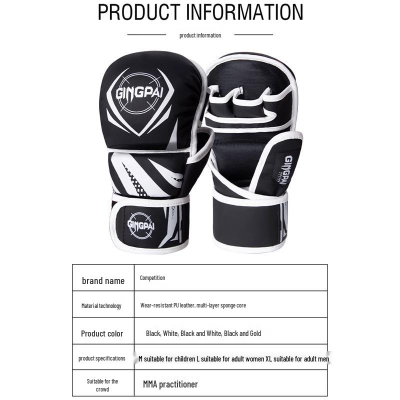 Profesionální MMA a boxerské rukavice s polovičními prsty pro děti a dospělé – Zesílené pro Muay Thai boj, Sanda a trénink na boxovacím pytli pro muže a ženy.