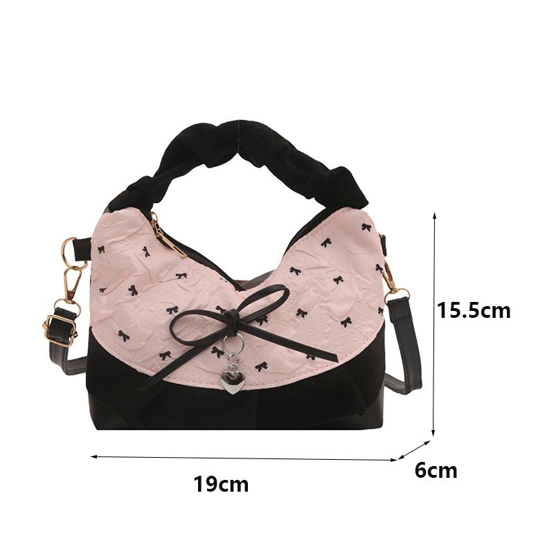 New Lace Plaid Patchwork Handbag French Bow Underarm Bag Small Versatile Cute Sweet Canvas Shoulder Bag Fashion Crossbody Bag