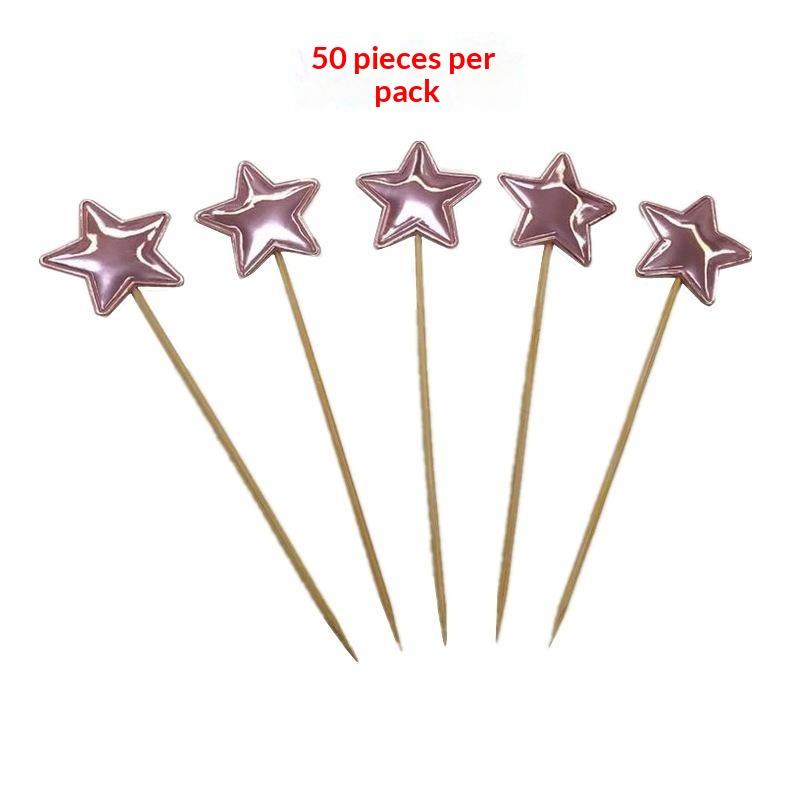 50Pcs Mini Heart Star Cupcake Topper Happy Birthday Cake Flag Decorating Baby Shower Birthday Party Cake Toppers Wedding Supply