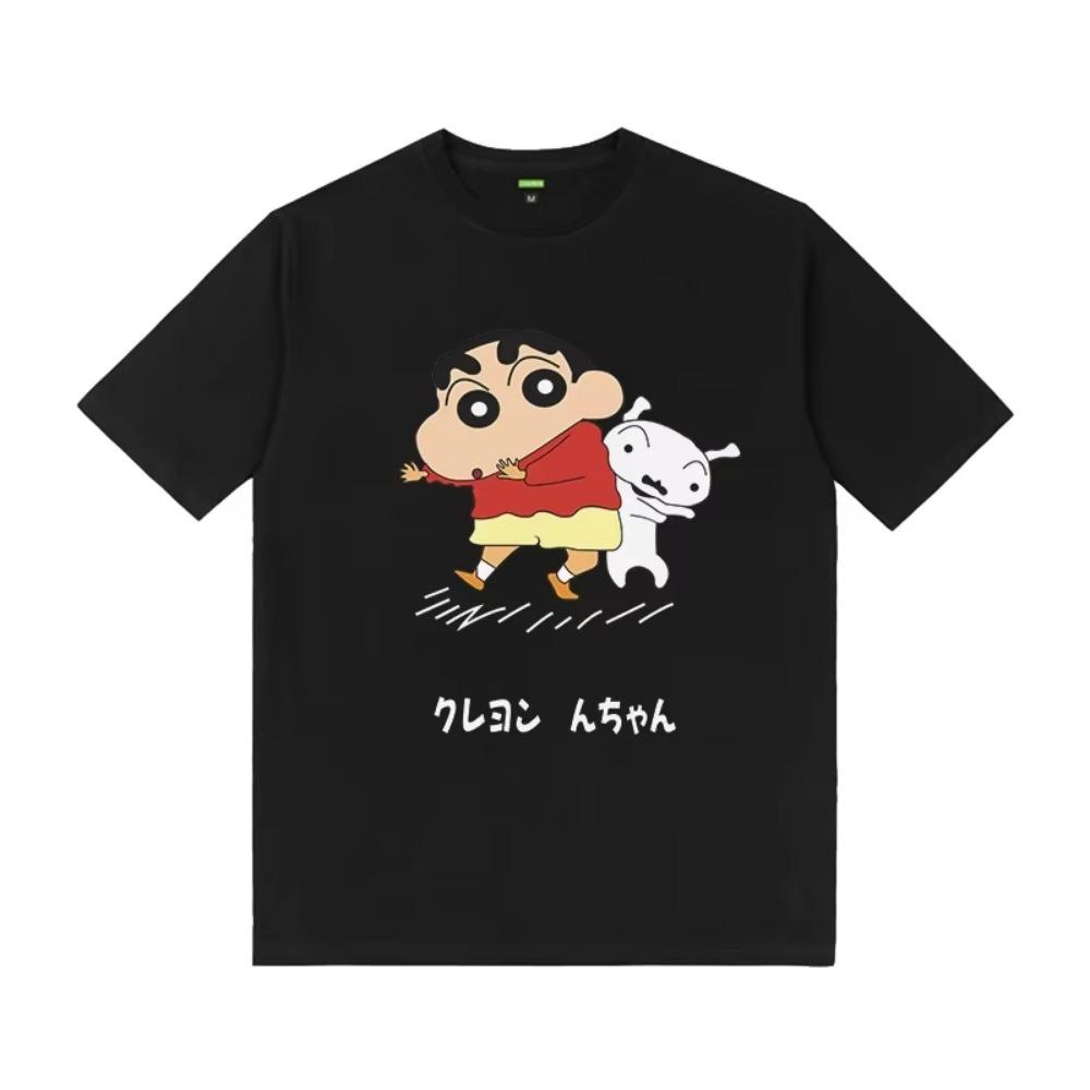 

Cartoon creative Crayon Shin-chan graphic T-shirt summer high quality 100% cotton T-shirt casual loose trend men s T-shirt S чёрный