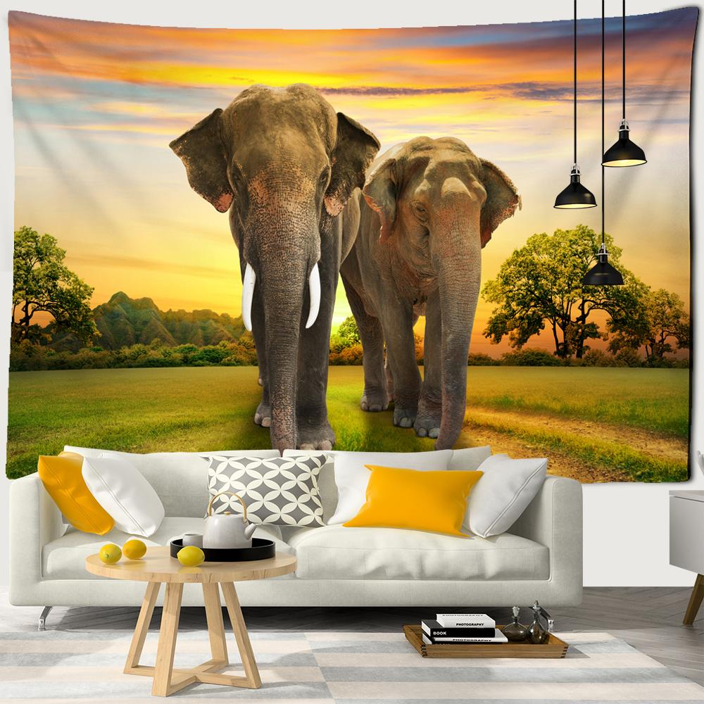 VIKAMA Bohemian Tapestry Elephant Flowering Totem Bedroom Living Room Balcony Decoration Exotic Wind Room Decoration