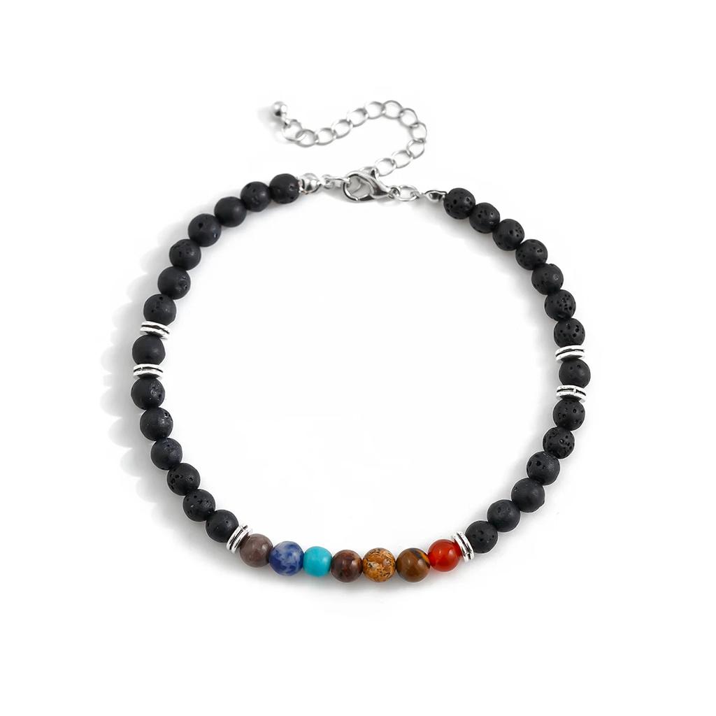 Nuova Cavigliera Elastica con Catena Nera Perline Gotica Per Uomo Donna Estate Spiaggia Vintage Piedi Nudi Link alla Caviglia Gioielli Accessori Nuovo