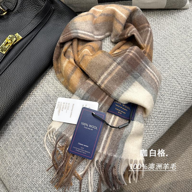 

High Quality 100% Wool Scarf Men Winter Autumn Pure Wool Fashion Classic Warm Thick British Versatile Muffler Male Shawl Women 188-32CM