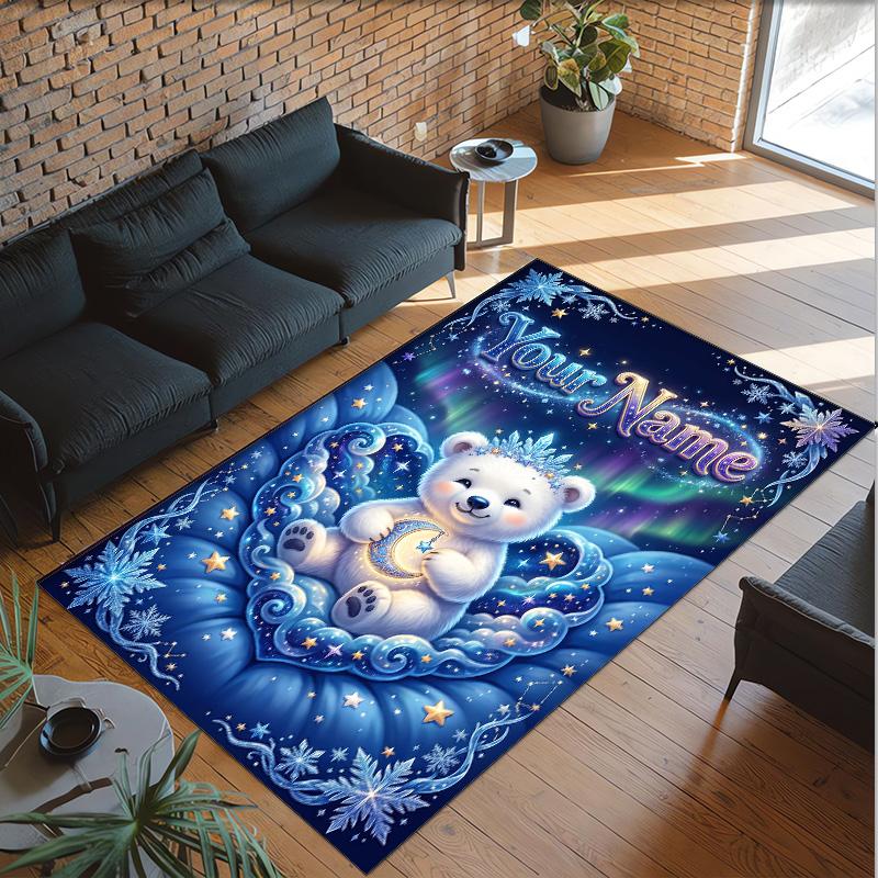 Fantasy Magic Theme Crystal Velvet Rug Personalized Custom Name Text Soft Floor Mat Home Decor