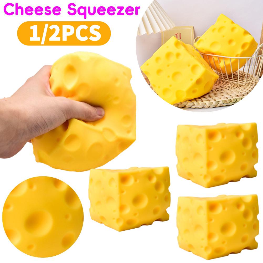 1/2Pcs Cheese Cube Stress Ball Reusable Cheese Shapeable Squeeze Ball Non-Bounce Stress Relief Squeezer Toy Gift for Friends