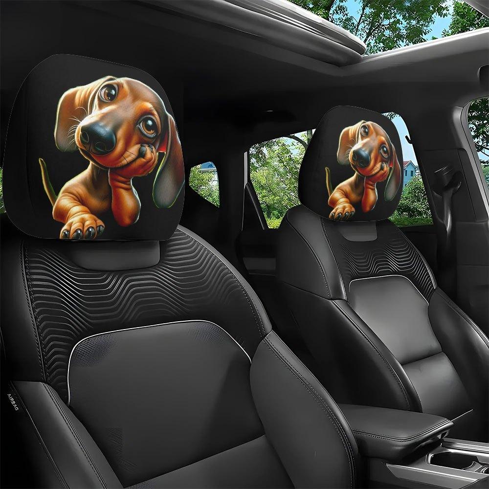 Cute Dachshund Print Headrest Covers, All-Weather Comfortable Use for Seat Protection with High  Design and No Filling