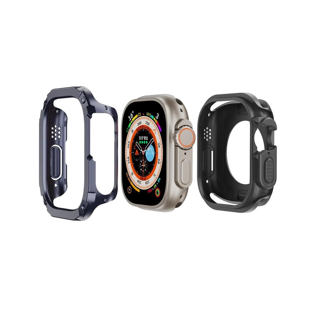 Custodia 2 in 1 per Apple Watch Series 8/7/SE/6/5/4 Ultra 41mm 45mm 40mm 44mm 49mm TPU + PC Antiurto Protettore Bumper per iwatch