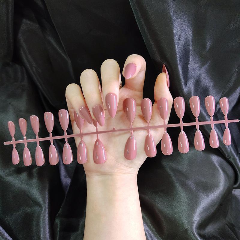 

24 шт./набір DIY Quick Nails Одноколірні глянцеві довгі наконечники з краплею води Накладні нігті Багатокольорові смужки Готовий одяг Манікюр