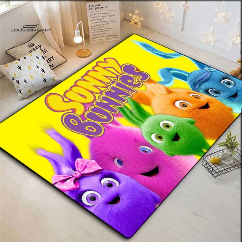 Sunny Bunnies Colorful Cartoon Character Print Area Rug Non‑Slip Floor Mat Home Bedroom Decor