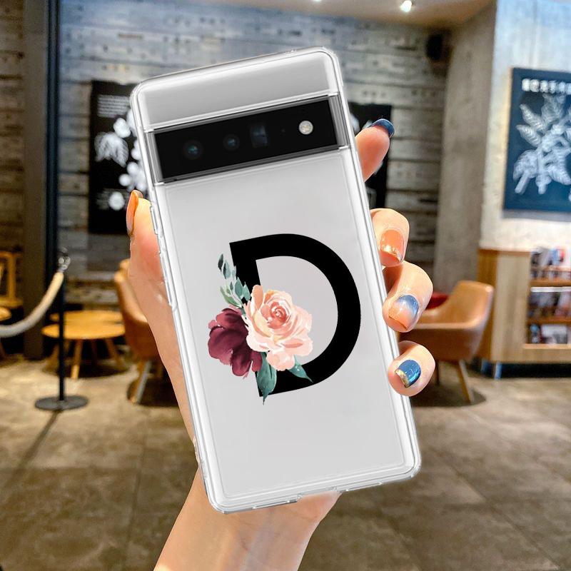 For Google Pixel 10 Pro 10A Phone Case Pixel 9 Pro XL Pixel 8 Pro 9A 8A 7A 7 6A 6 Pro Soft TPU Cover Flower Letters S