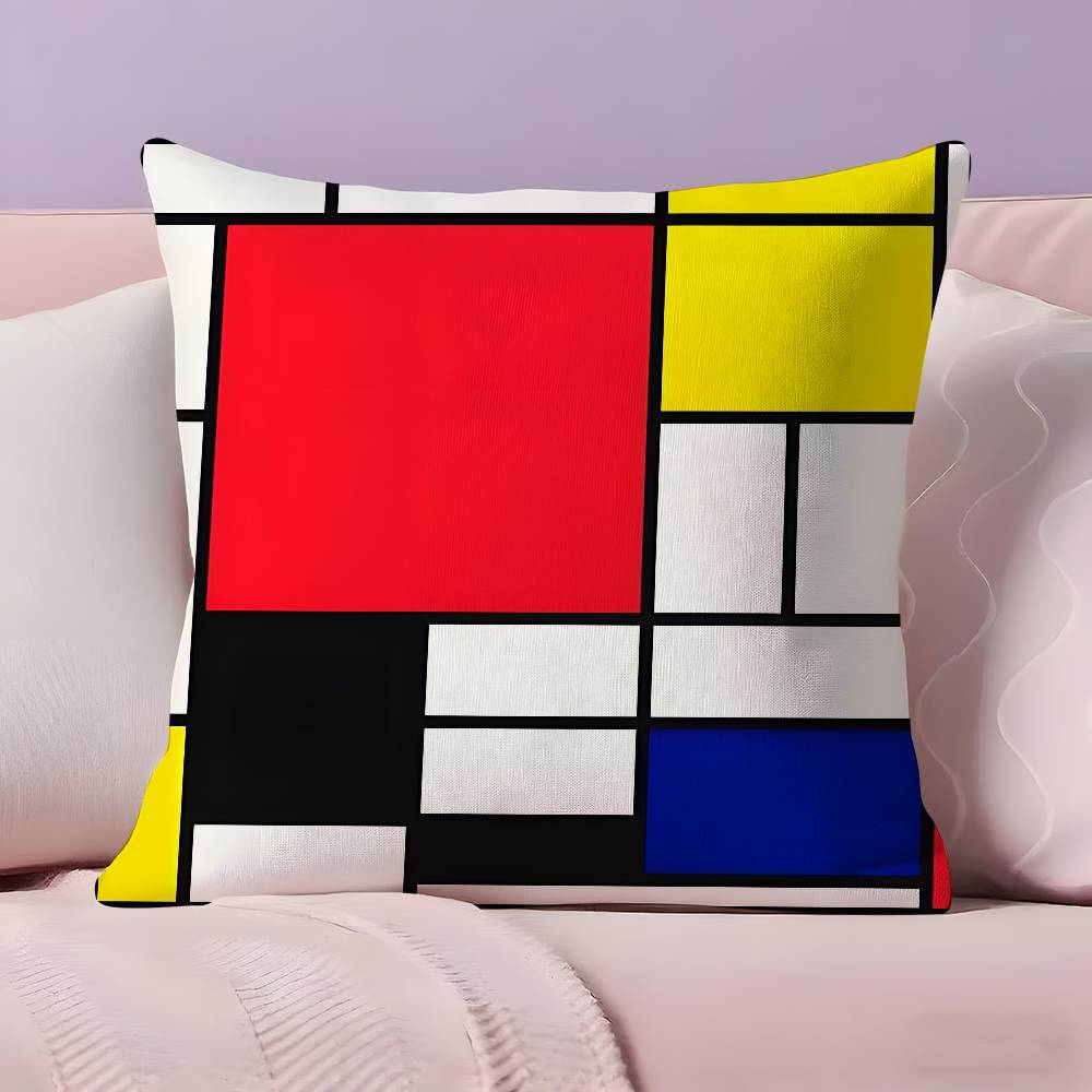 Abstract Painting PPiet Mondrian Art Pillow Case Ultra Soft Skin Friendly Fabric Cloud Like Comfort Concealed Zipper