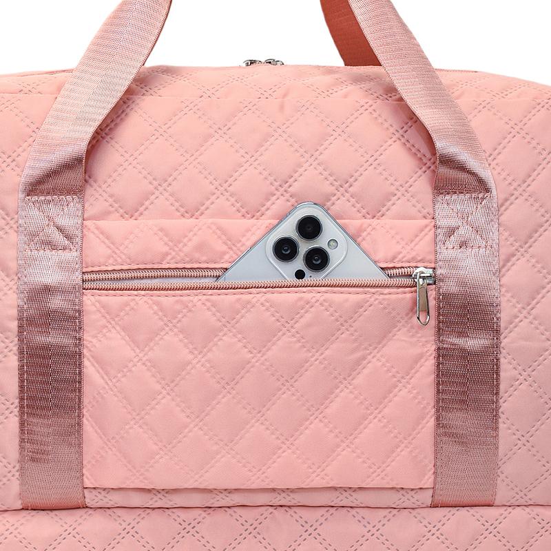 Resväska i nylon med rombmönster, stor kapacitet, sport-gymväska med separat skofack, bärbar weekendväska, övernattningsväska, kabinväska