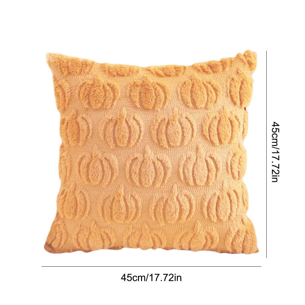 Ghost Pumpkin Soft Faux Fur Pillow Covers 18x18 Inch Soft Halloween Decor for Sofa Couch Bed Living Room, White Bright Orange