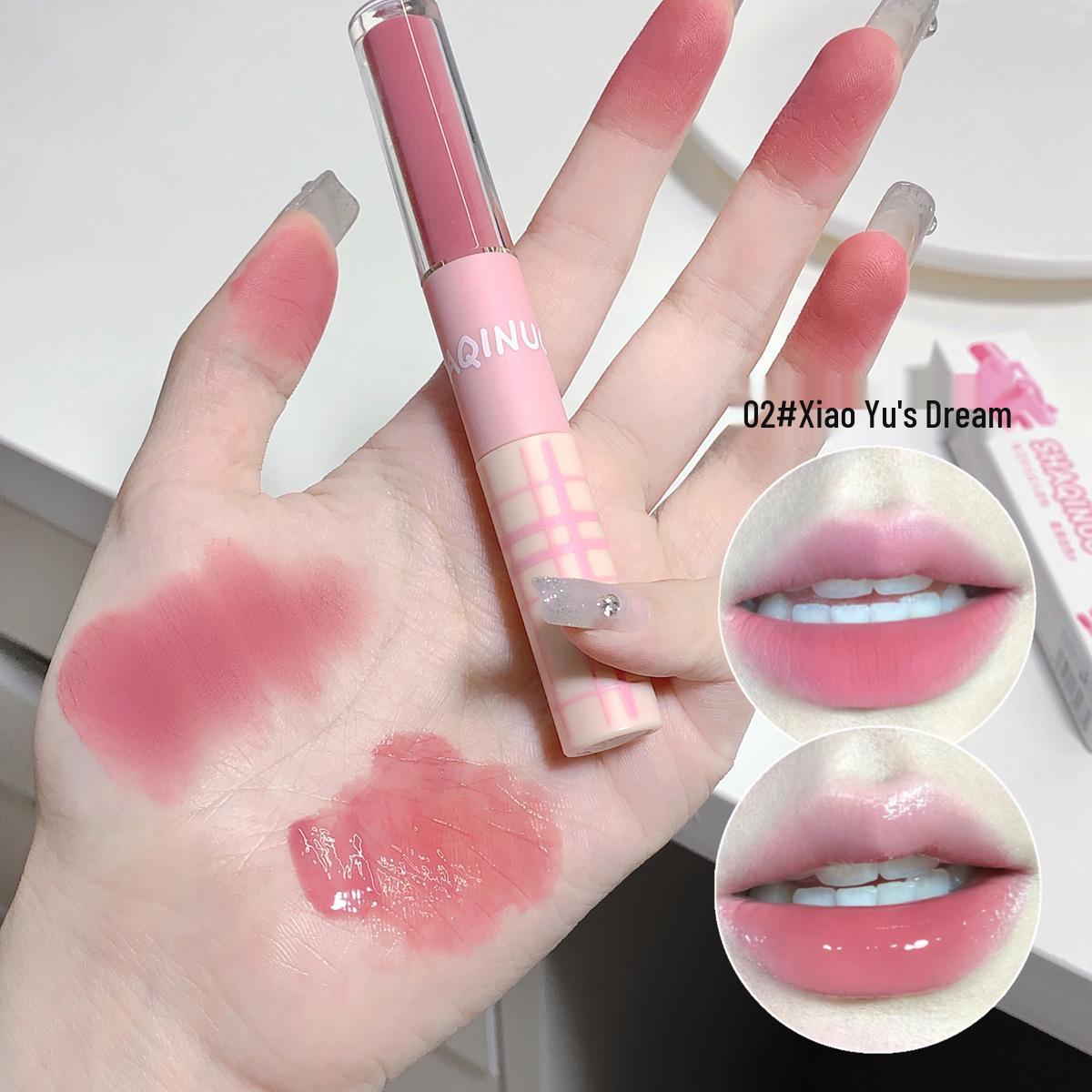 SHAQINUO Молодежный Двухсторонний Блеск для Губ: Водный Легкий Матовый Бархатный Финиш