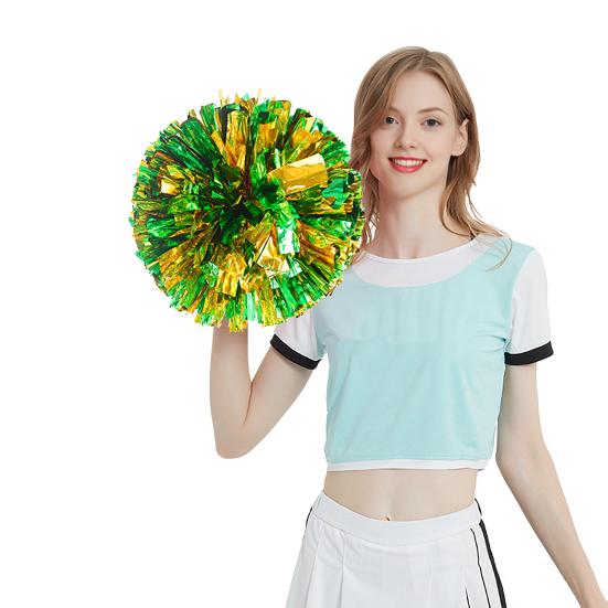 Cheerleading Pom Poms with Handle Cheerleader Squad Spirited Pompoms Metallic Foil Cheer Hand Flowers for Team Spirit Sports Dance Cheering Party