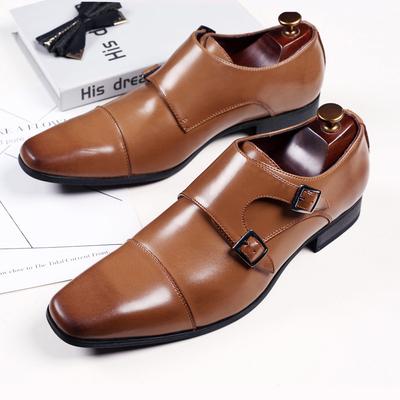 Novos sapatos de couro de negócios masculinos sapatos formais de três articulações fivela monge tamanho grande sapatos de couro casuais masculinos