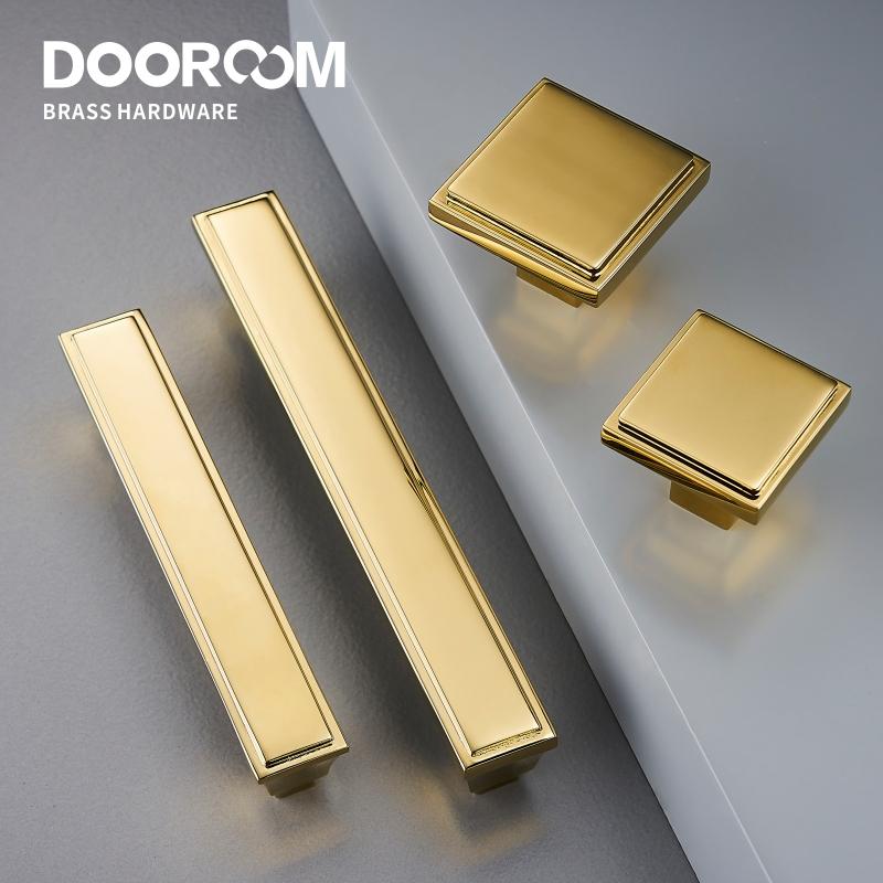 Dooroom Brass Furniture Handles Modern American Shiny Gold PVD Pulls Wardrobe Dresser Cupboard Cabinet Drawer Show Box Knobs