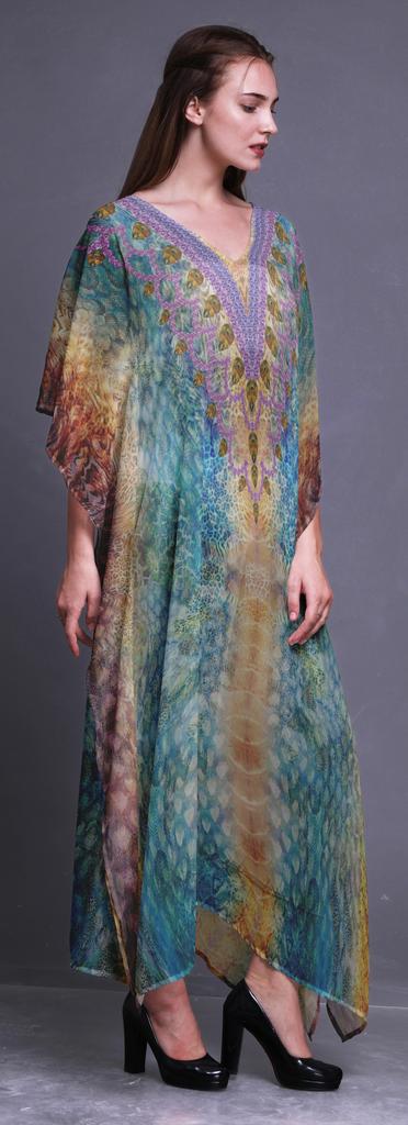 Phagun Leopard Animal Skin Womens Long Beach Kaftan Beachwear Bikini Coverup Maxi