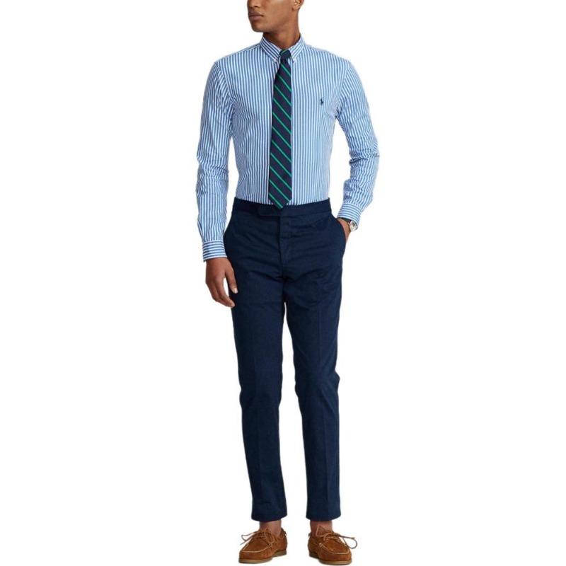 Ralph Lauren Striped Poplin Slim Fit Long Sleeve Shirt Men Blue MNPOWOV16821246-400