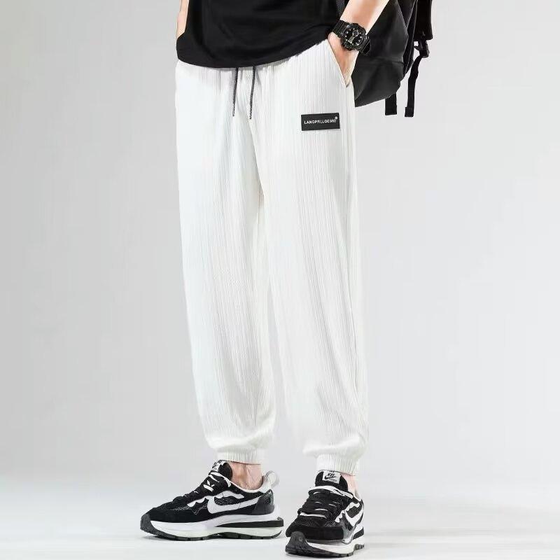 Shirts and Less Clothing, Ice Silk Pants, Men's Summer Thin Drape Leggings, Casual Trousers, Loose Trend Elastic Sweatpants