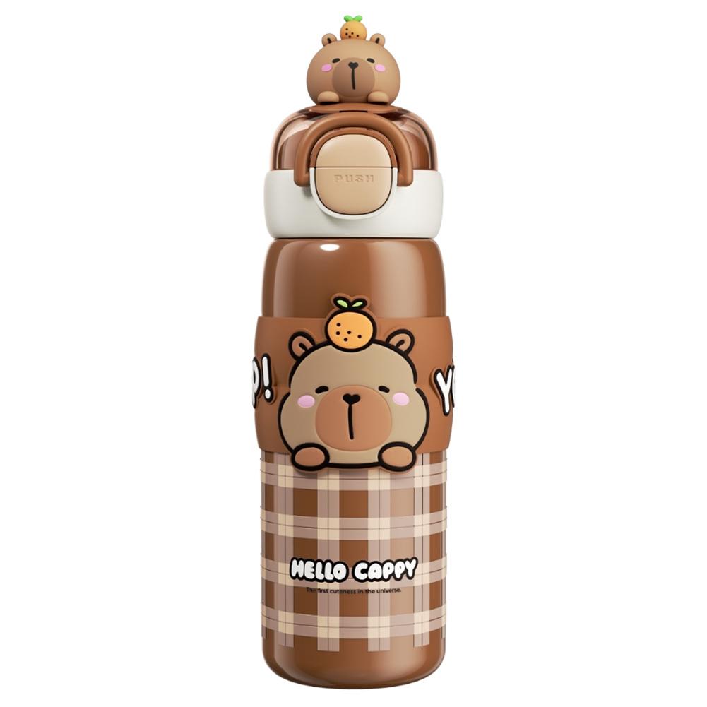

Capybara Anime Water Bottle Stainless Steel Drinking Cup with Lid & Silicone Straw Vacuum Insulated Tumbler For Boys Girls Gifts 520ML темно-коричневого кольору