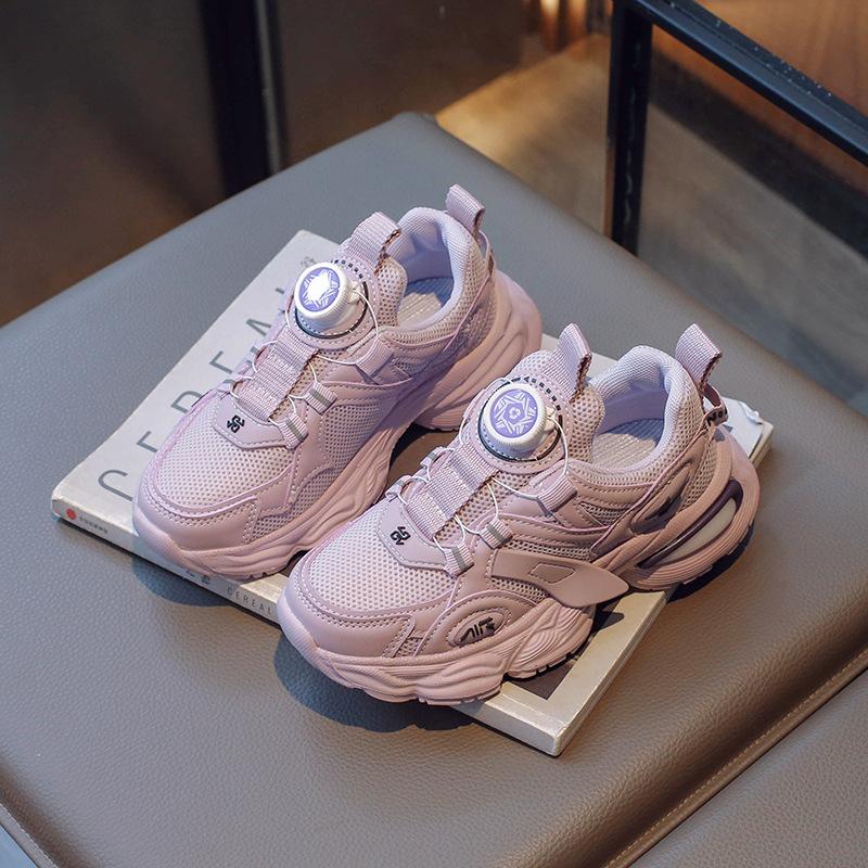 Girls dad shoes spring and autumn 2025 new rotating buckle children's students older children's sports shoes boys mesh running shoes