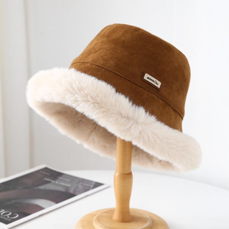 Autumn and Winter New Suede Fleece Burrs Bucket Hat Women's Thermal Basin Hat