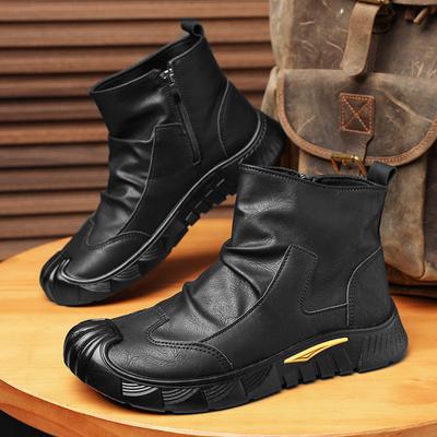 Fashion Non-slip Black Velvet Martin Boots New Versatile Men's Shoes Comfortable Leather Boots Wear-resistant Boots Autumn and Winter