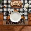 1PC Halloween Linen Meal Mat with Grid Pattern Featuring Bats and Ghost Trucks Perfect for Kitchen Table Decoration