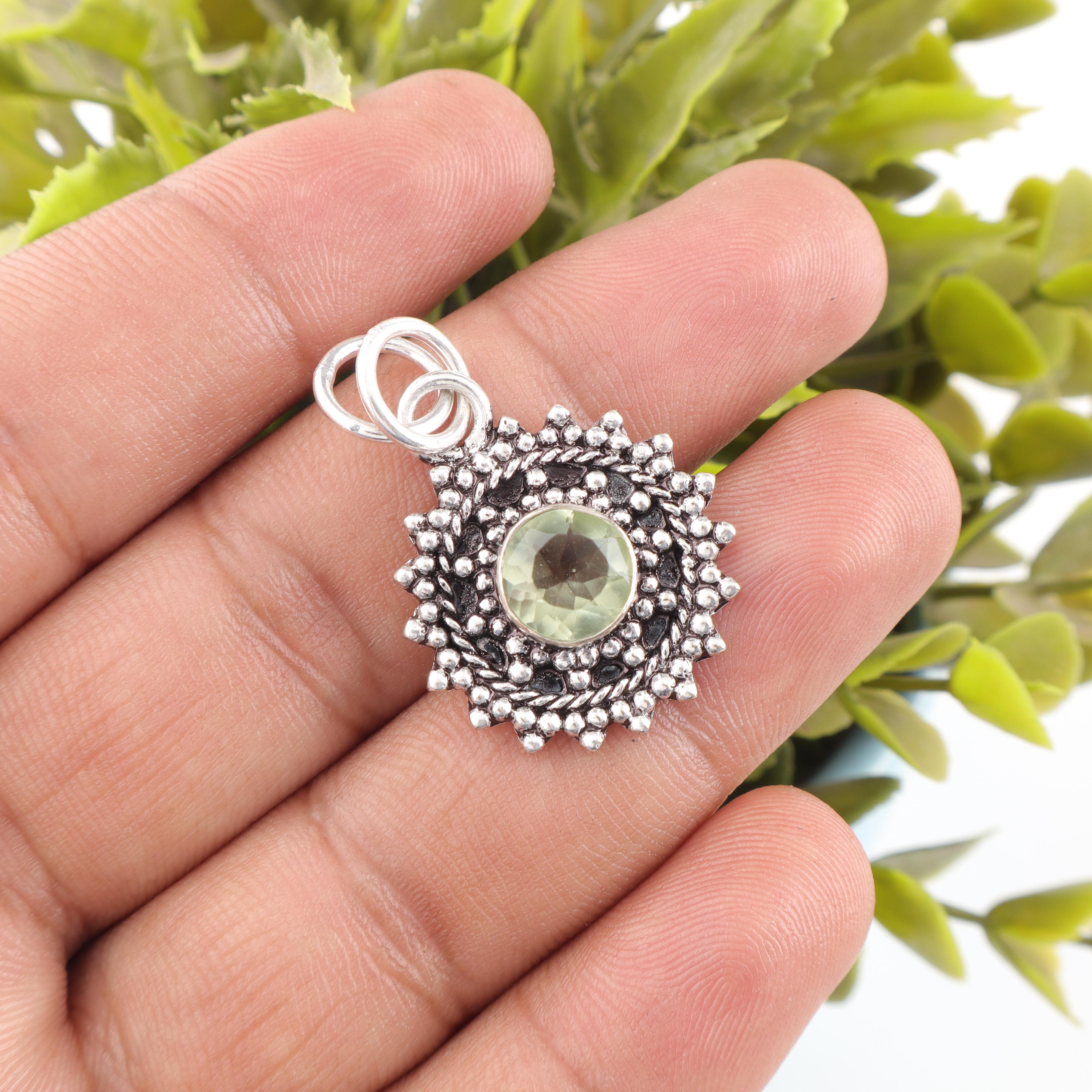 

Кулон с зеленым аметистом, Кулон с драгоценным камнем ручной работы, Кулон из стерлингового серебра 925 пробы, Антикварные украшения, Для подарка на помолвку 1.03 Inches зелёный