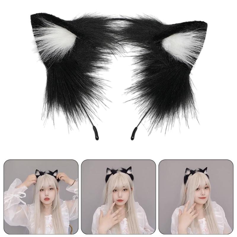 Lovely Plush Tail Animal Tail Cats Ears Headband Foxes Tail Adjustable Belt for Halloween Christmas Carnivals Party