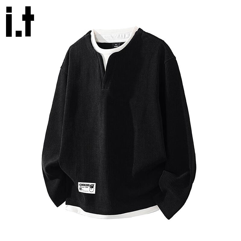 CHOCOOLATEit Men's Waffle Knit Faux Two-Piece Sweatshirt