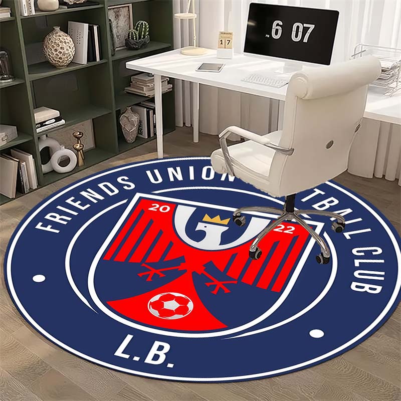 Football Club Crest Print Round Area Rug Non‑Slip Circular Floor Mat Home Sports Fan Decor