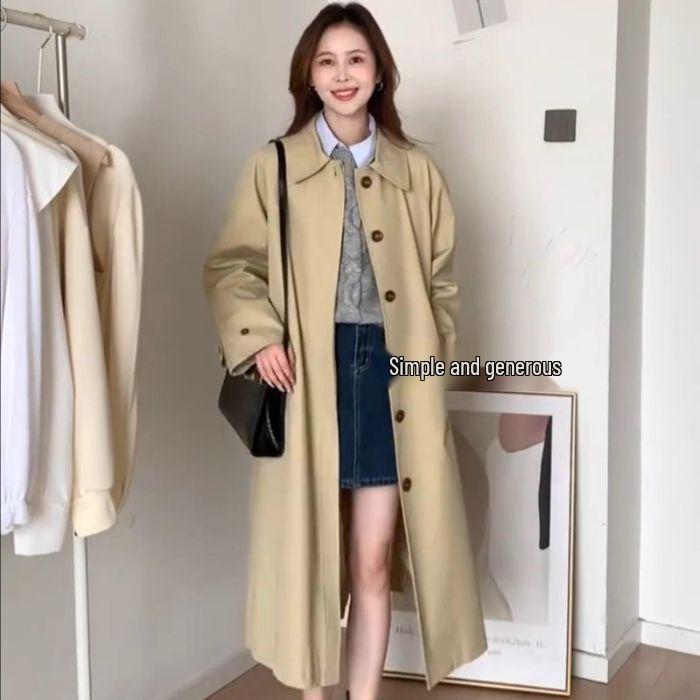 

Женский тренч цвета хаки – Высококачественный, средней длины, силуэт малого размера для весны и осени 2025 S