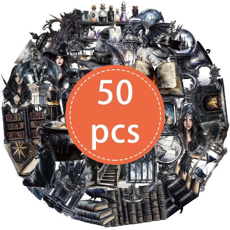 50PCS Magic Witch Stickers Pack PET Transparent Gothic Magic Planet Stickers for Laptop, Phone, Water Bottle Kindle Scrapbooking