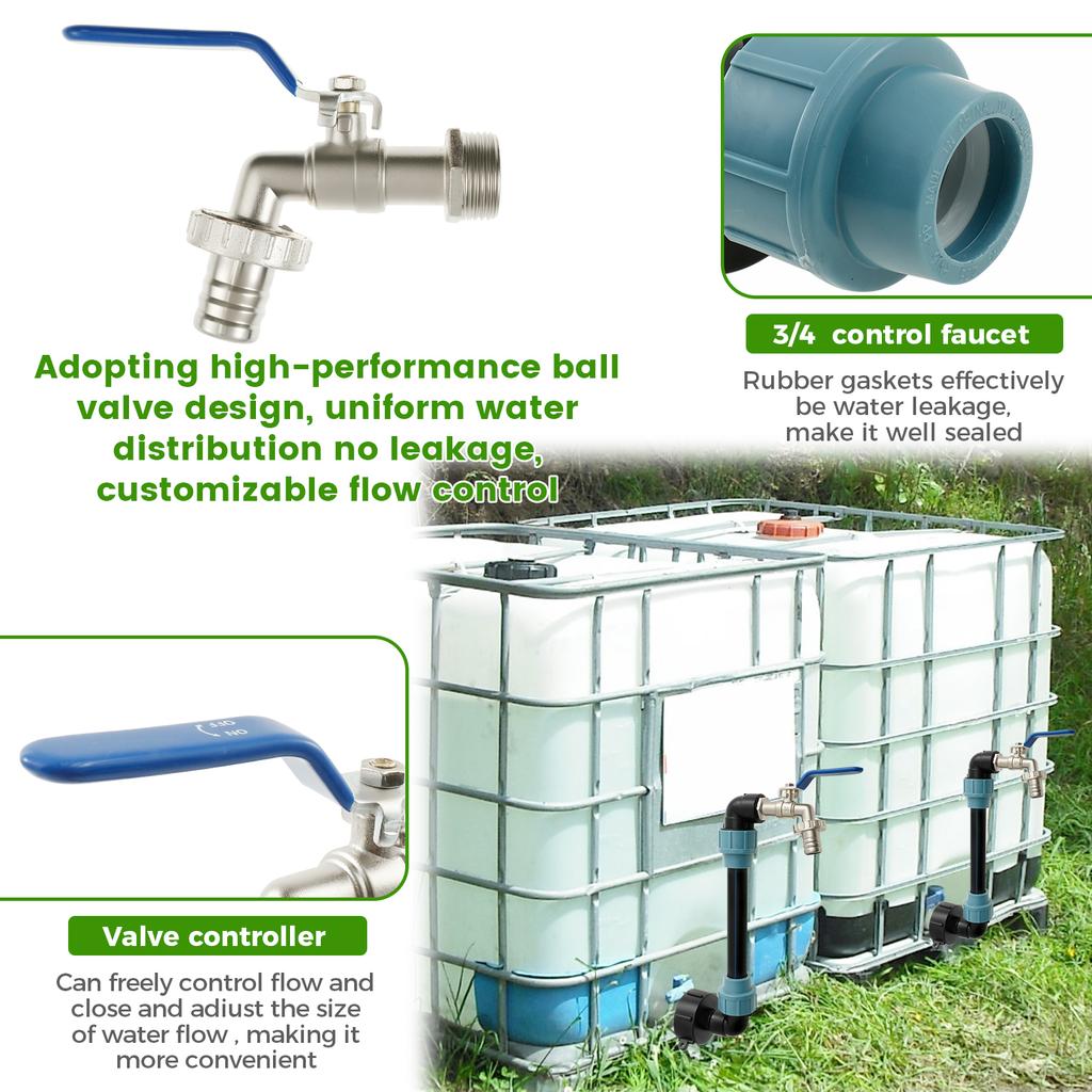 IBC Svanhals IBC Adapter 3/4 Tum Utloppskran Kran Kranventil IBC Tanktillbehör för Regnvattentank Vattentunna IBC Behållare