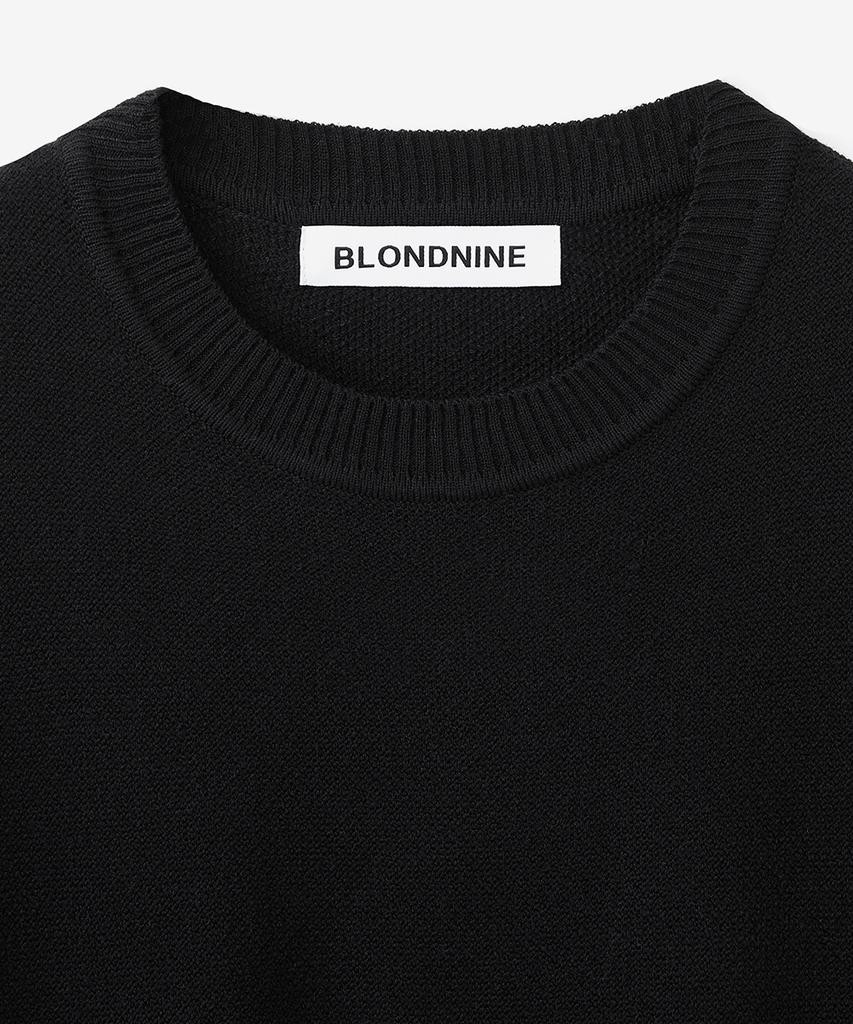 BLOND9 Mesh Pk Round Neck Short Sleeve Knit_Black