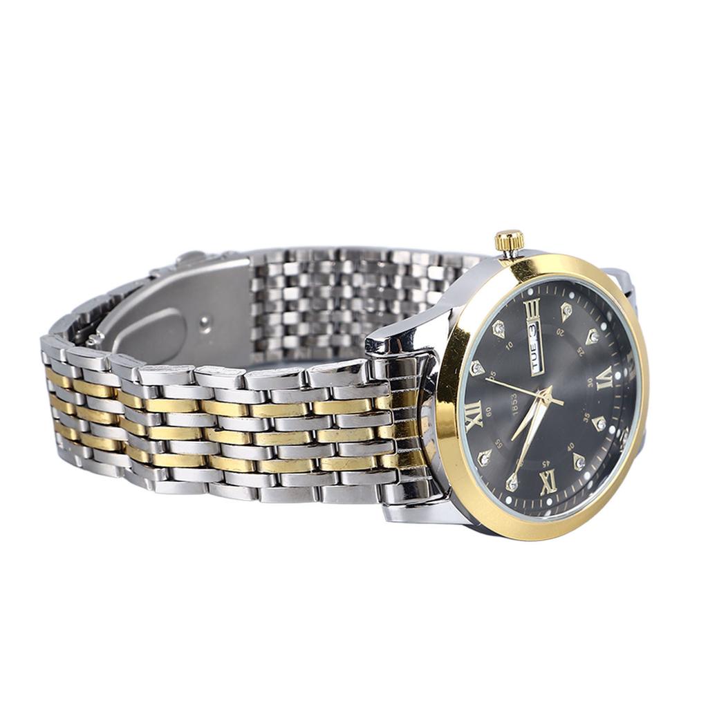 Men Quartz Business Watch with Date Luminous Stainless Steel Double Calendar Wristwatch Waterproof Lightweight Watch