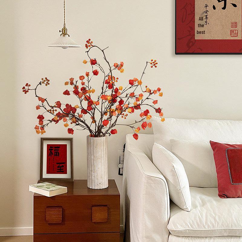Haihong Yalin Wabi-Sabi Travertine Faux Flower Vase - Light Luxury Decorative Ornament for Living Room Entrance