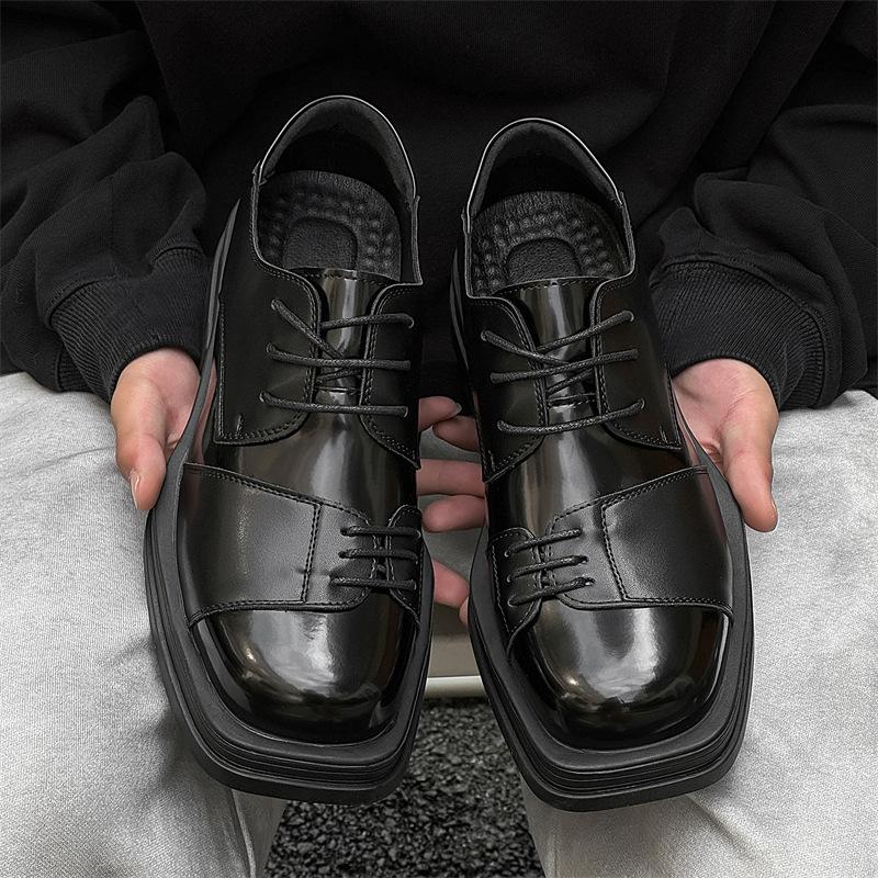 

Мужские кожаные туфли 2024 года, новые повседневные осенне-зимние деловые нарядные свадебные туфли-дерби с квадратной головкой и увеличенным ростом 1189-J 38 чёрный