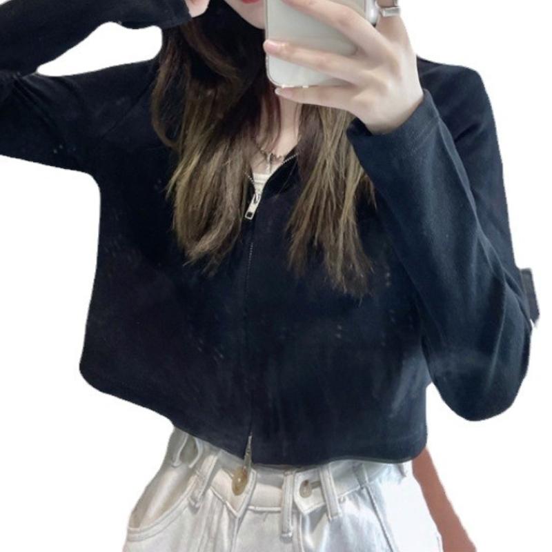 Jarní a podzimní krátká mikina pro ženy tenká volná korejská studentská s kapucí kardigan top na zip přehoz