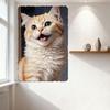 Fluffy Orange White Cat with Blue Eyes Surprised Expression Cute Lively Metal Tin Sign Decorative Wall Art for Home Office Bedro