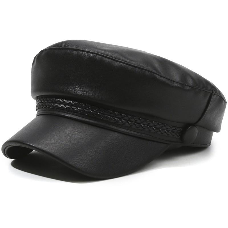 Fashion Women's Beret Hat, Winter Korean Style Leather Peaked Cap, Plain Color Baker Boy Hat for Women