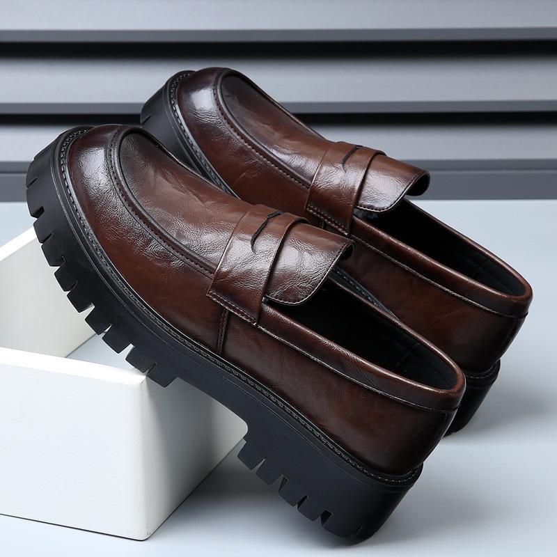 Paris Platform Derby Shoes Men's Sense of High-end Increased Casual Leather Shoes British Commuter Breathable Dress Big Head Loafers
