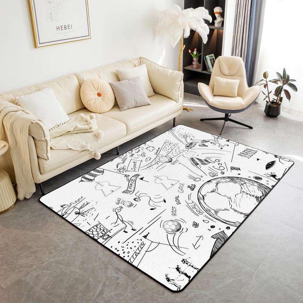 Erosebridal Baseball Area Rug 3x5, Ball Sports Rectangular Carpet for Living Room Bedroom, Vintage Laces Games Printed Kids Girls Washable I