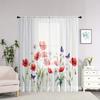 2PC Watercolor Red Poppy Daisy Butterfly Sheer Curtains - Boho Chic Light Filtering Window Drapes for Bedroom LivingRoom  Decor