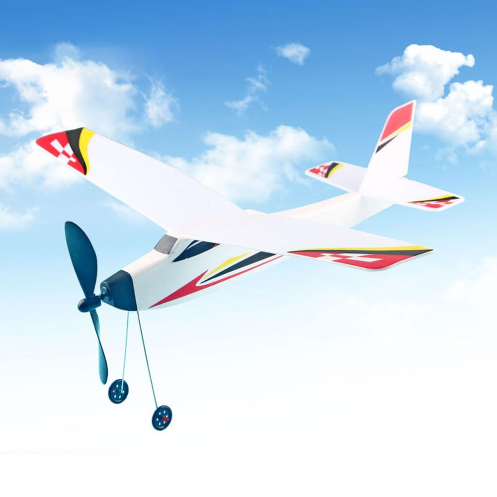 Aircraft Model Toy Foam Aircraft Rubber Band Elastic Drive Flying Glider Aircraft 3D Assembly Aircraft Model Fighter Jet Kids Educational Toy DIY