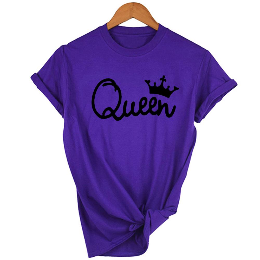 Queen Couples Women T Shirt Crown Printing Couple Clothes Summer Clothing Casual Round Neck Tops