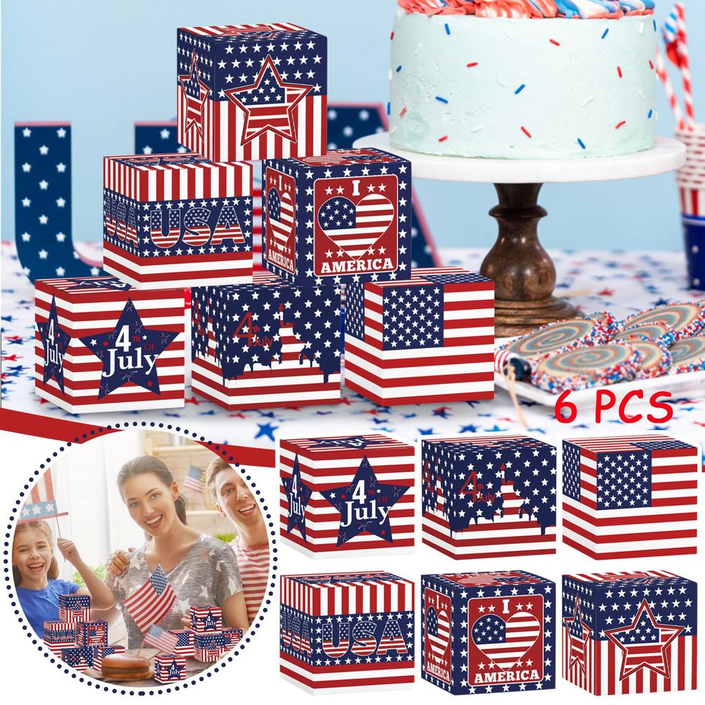 6-balení American Independence Day Trojrozměrný papír Candy Snack Balení Krabice Dekorace Rekvizity Party potřeby
